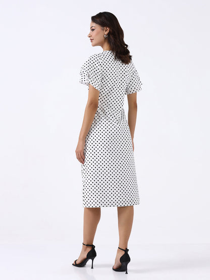 Women White Polka Dot A-line Dress