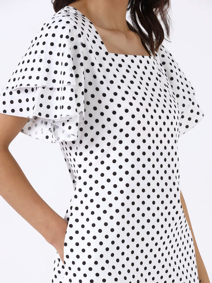 Women White Polka Dot A-line Dress