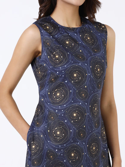 Women Navy Blue Printed  A-Line Midi Dress