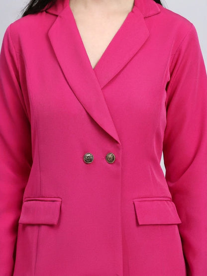 Women Hot Pink Stretch Blazer Midi Dress
