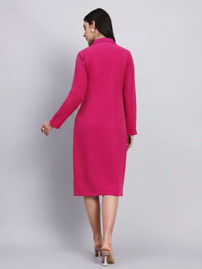 Women Hot Pink Stretch Blazer Midi Dress