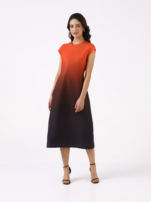 Women Dual Tone Ombre Cap Sleeve A-line Dress