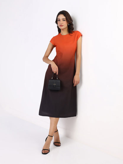 Women Dual Tone Ombre Cap Sleeve A-line Dress