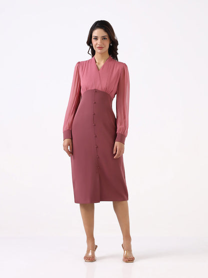 Women Dusty Pink Stretch Sheath Midi Dress