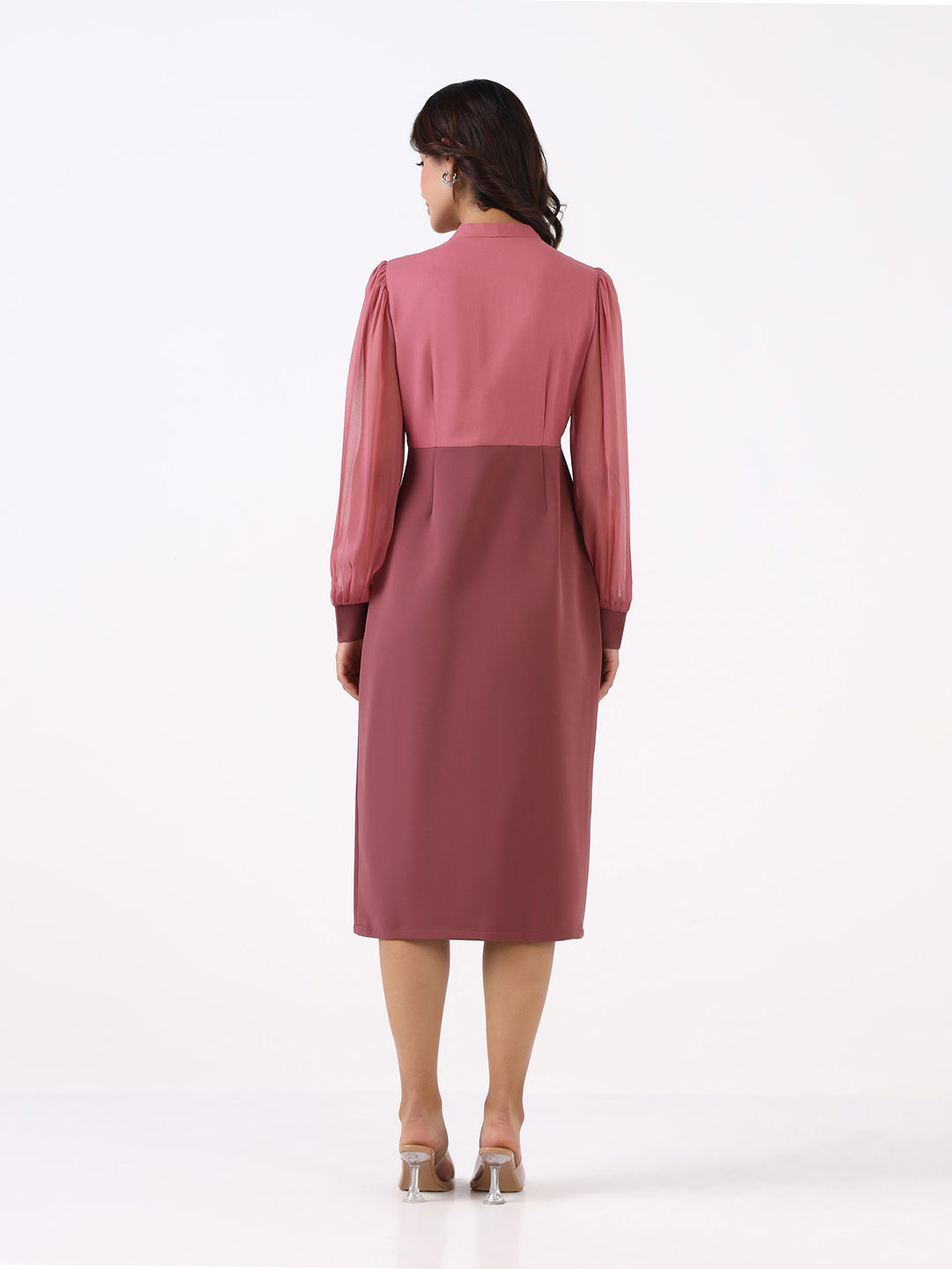 Women Dusty Pink Stretch Sheath Midi Dress