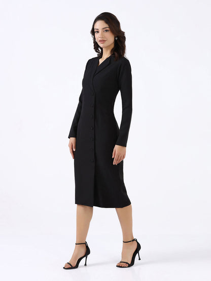 Women Black Stretch Sheath Midi Dress