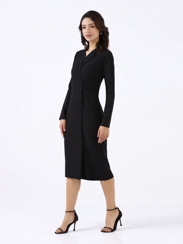 Women Black Stretch Sheath Midi Dress