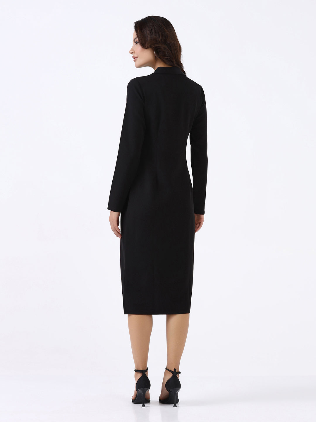 Women Black Stretch Sheath Midi Dress