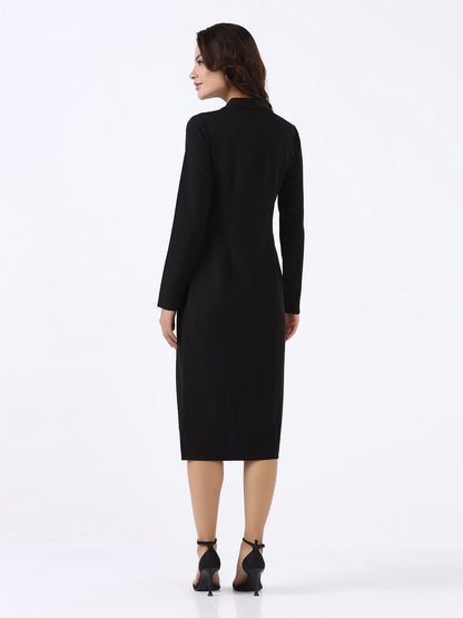Women Black Stretch Sheath Midi Dress