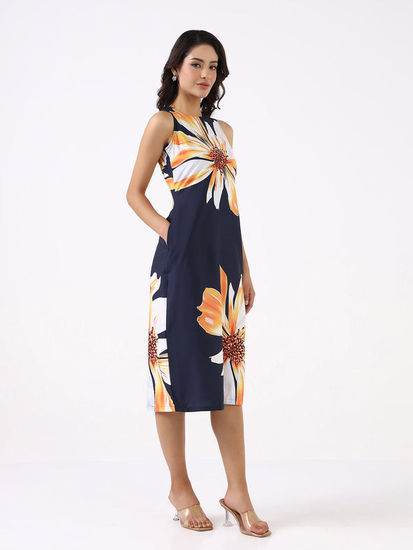 Women Navy Blue Midnight Bloom A-Line Dress