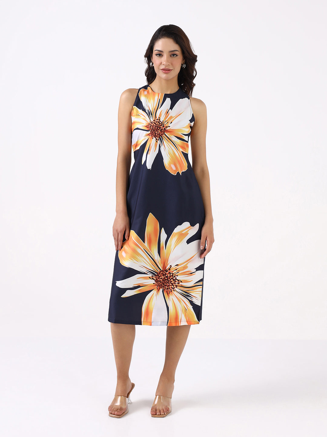 Women Navy Blue Midnight Bloom A-Line Dress
