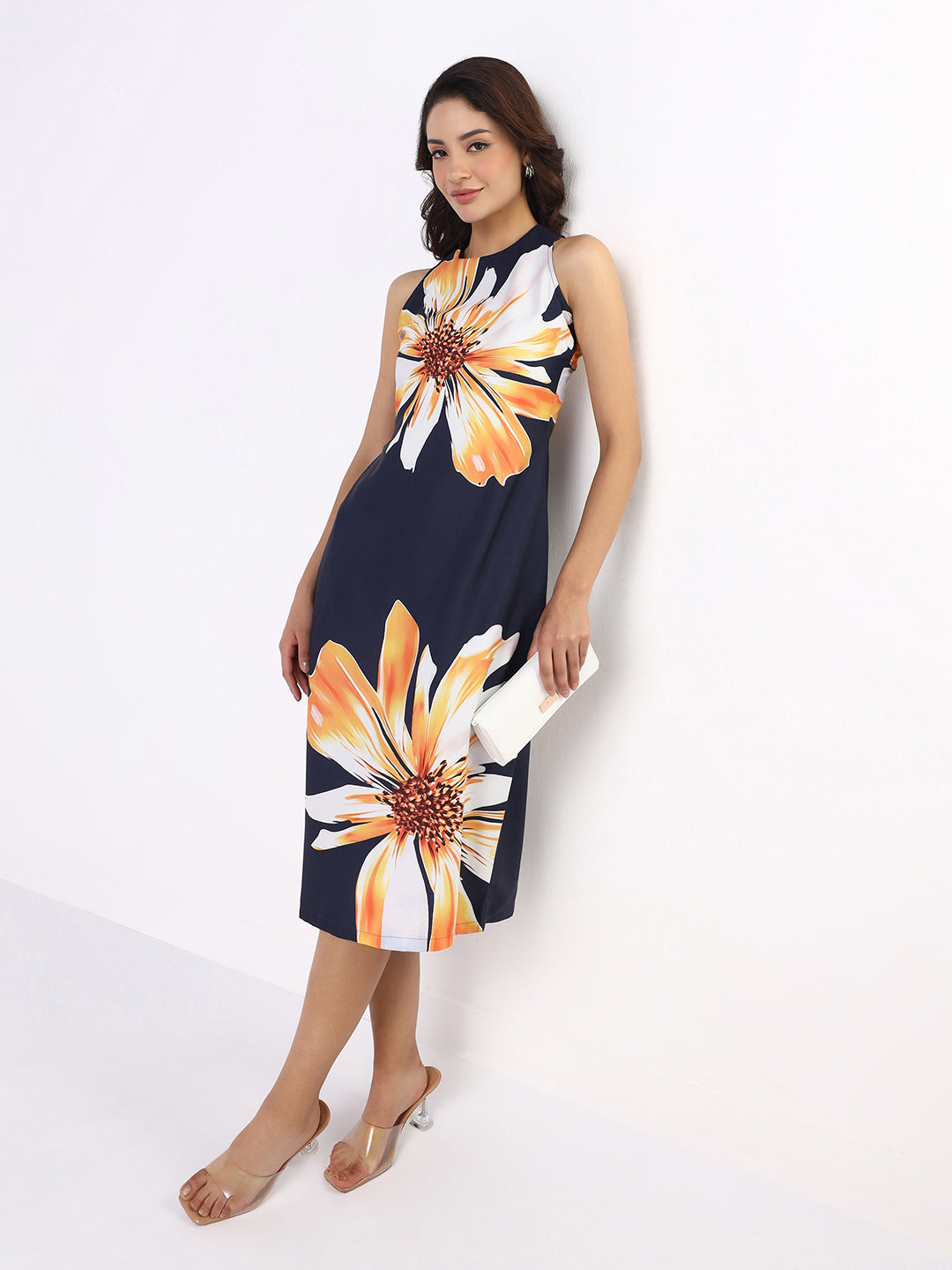 Women Navy Blue Midnight Bloom A-Line Dress