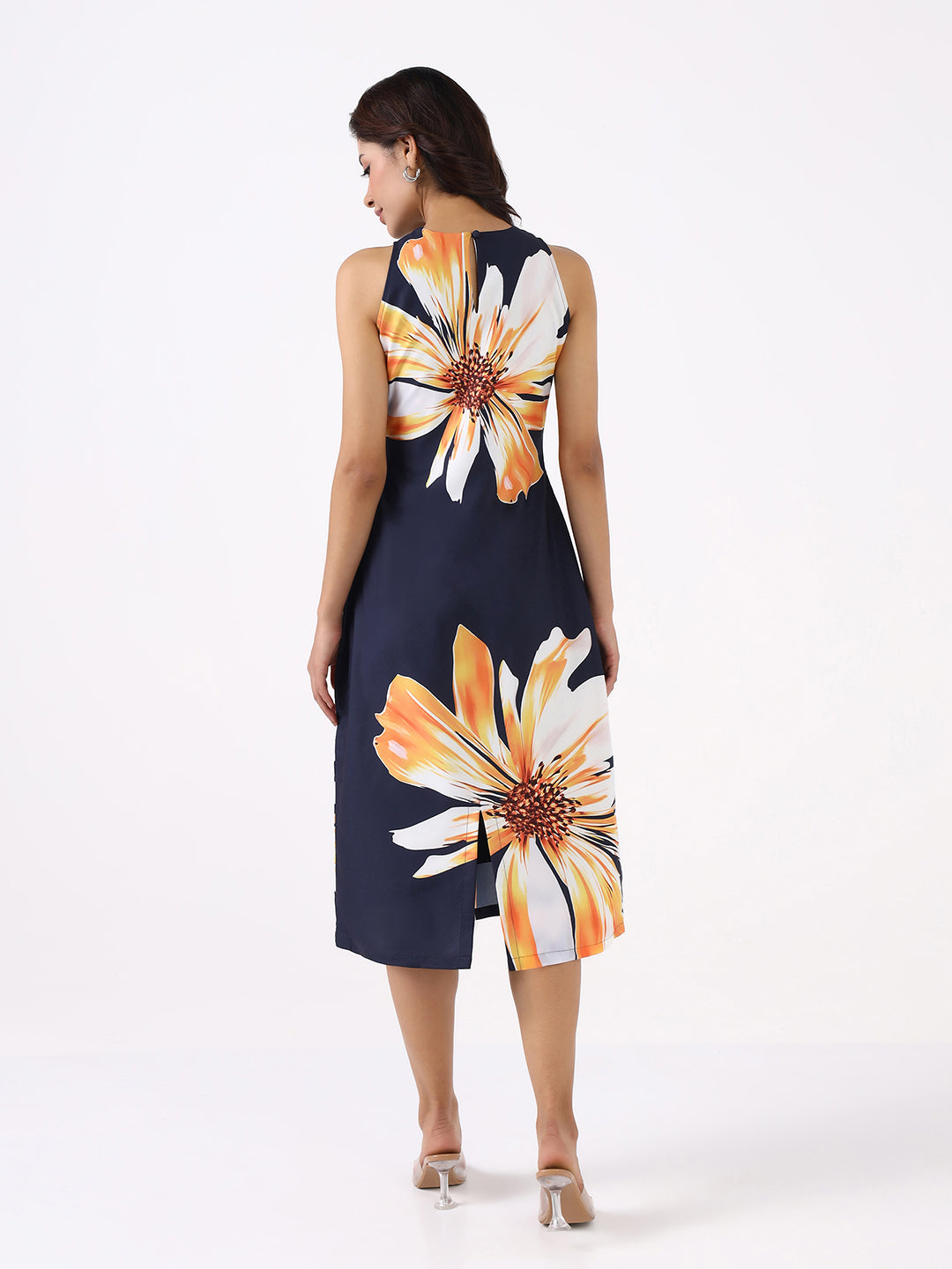 Women Navy Blue Midnight Bloom A-Line Dress
