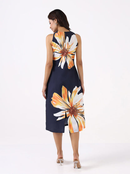 Women Navy Blue Midnight Bloom A-Line Dress