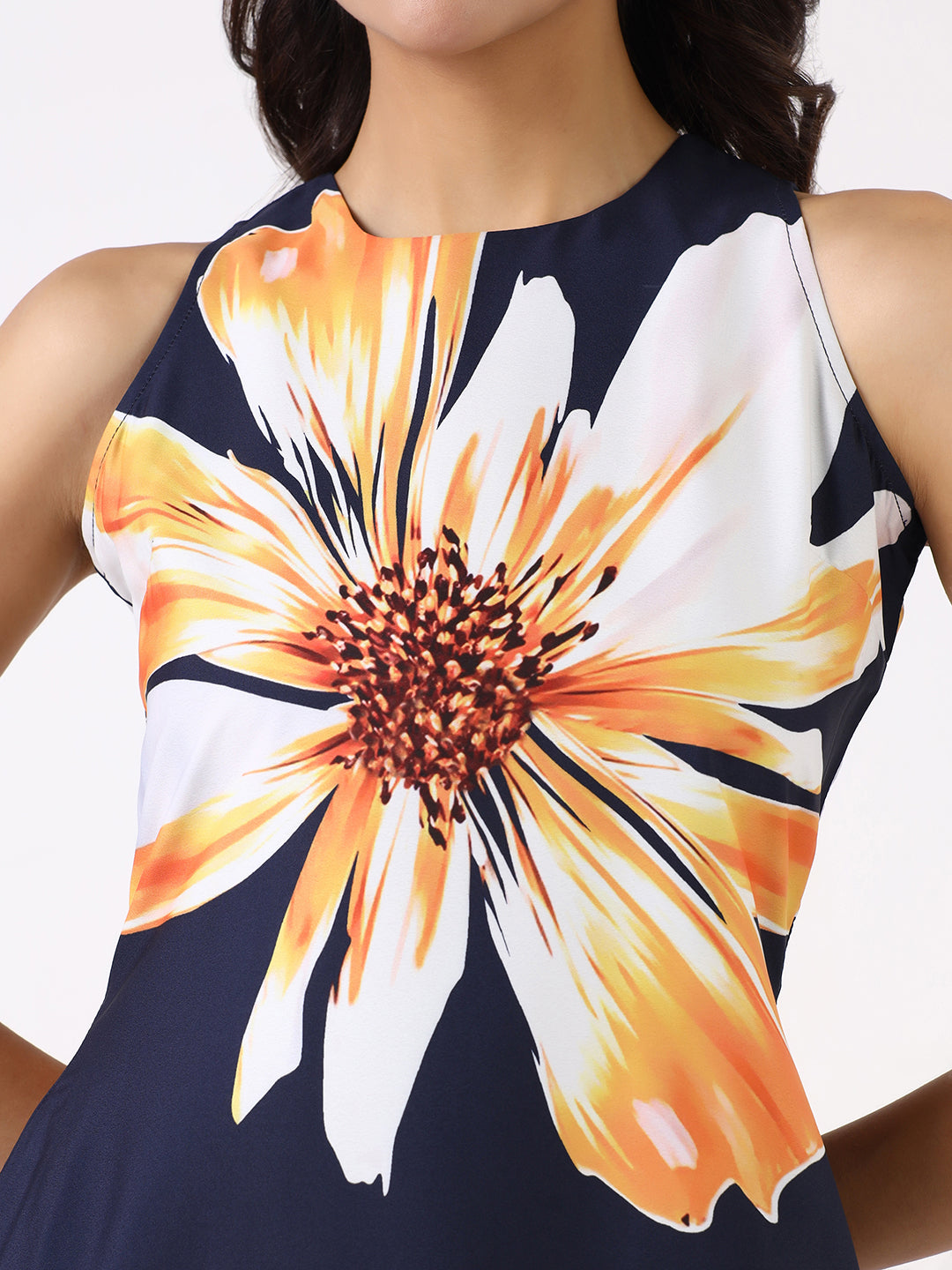 Women Navy Blue Midnight Bloom A-Line Dress
