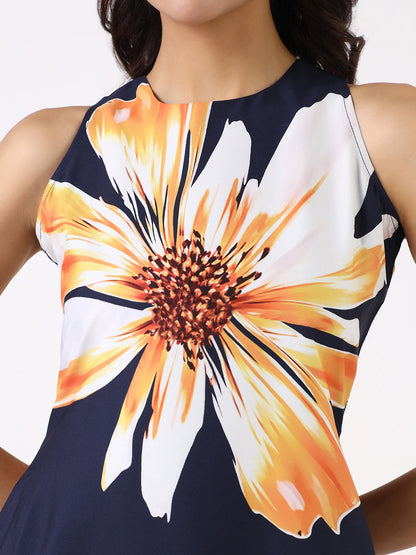 Women Navy Blue Midnight Bloom A-Line Dress