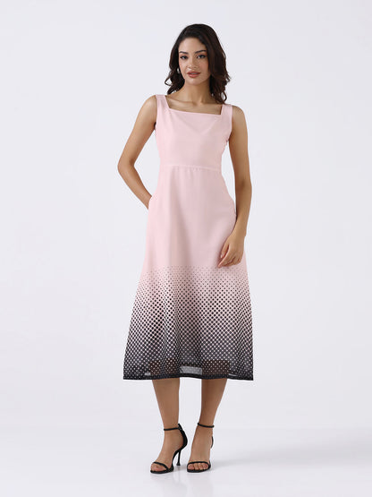 Women Peach Ombre Stretch Flared Midi Dress