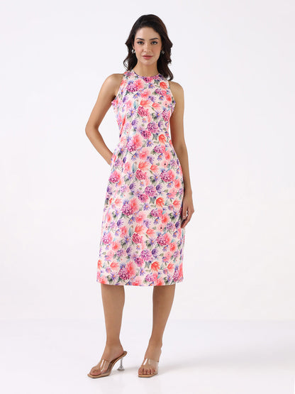 Women Multicolor Floral Stretch A-Line Midi Dress