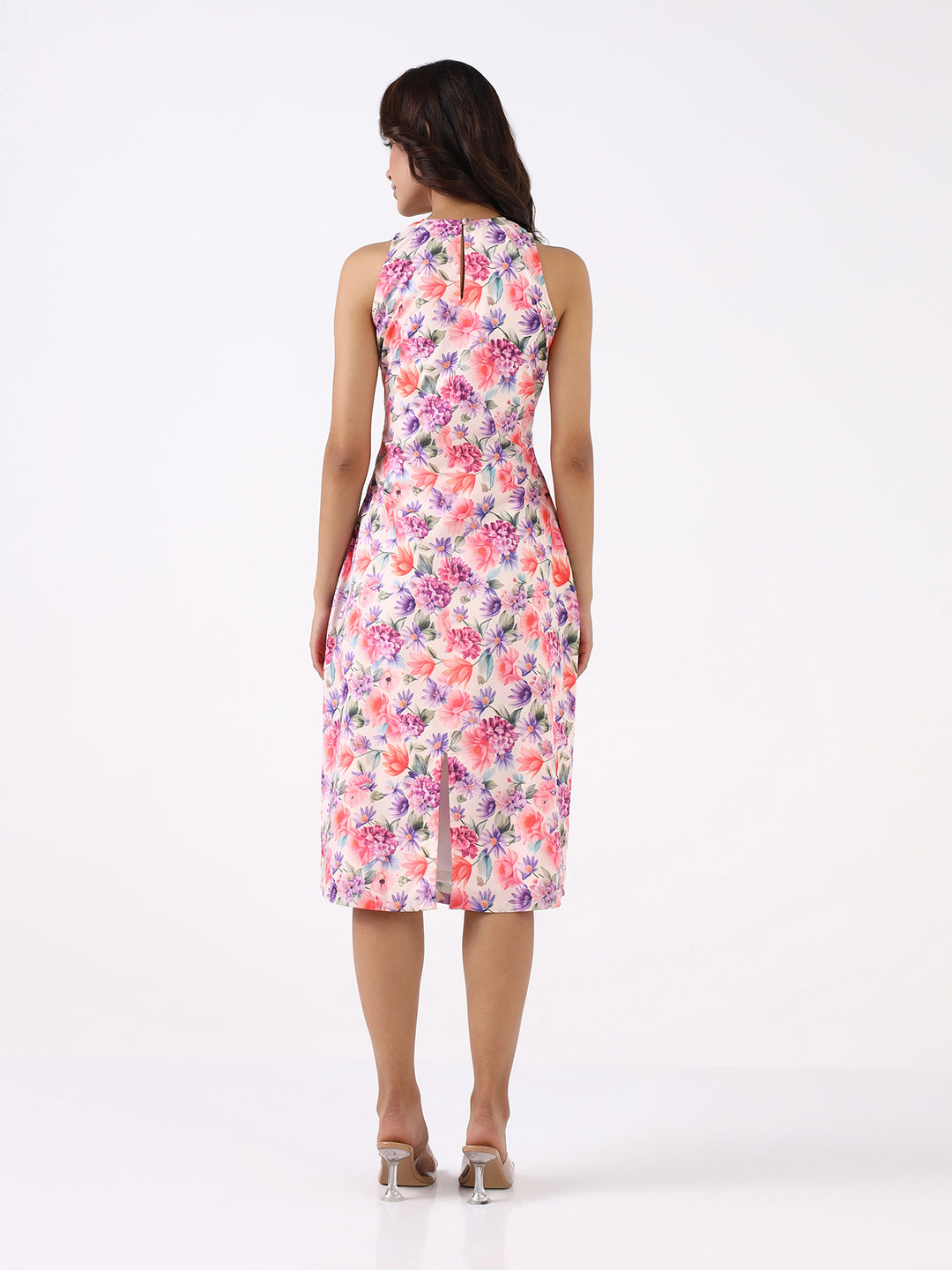 Women Multicolor Floral Stretch A-Line Midi Dress