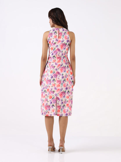 Women Multicolor Floral Stretch A-Line Midi Dress