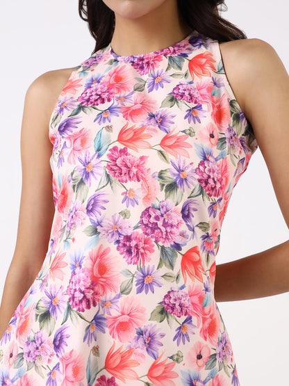 Women Multicolor Floral Stretch A-Line Midi Dress
