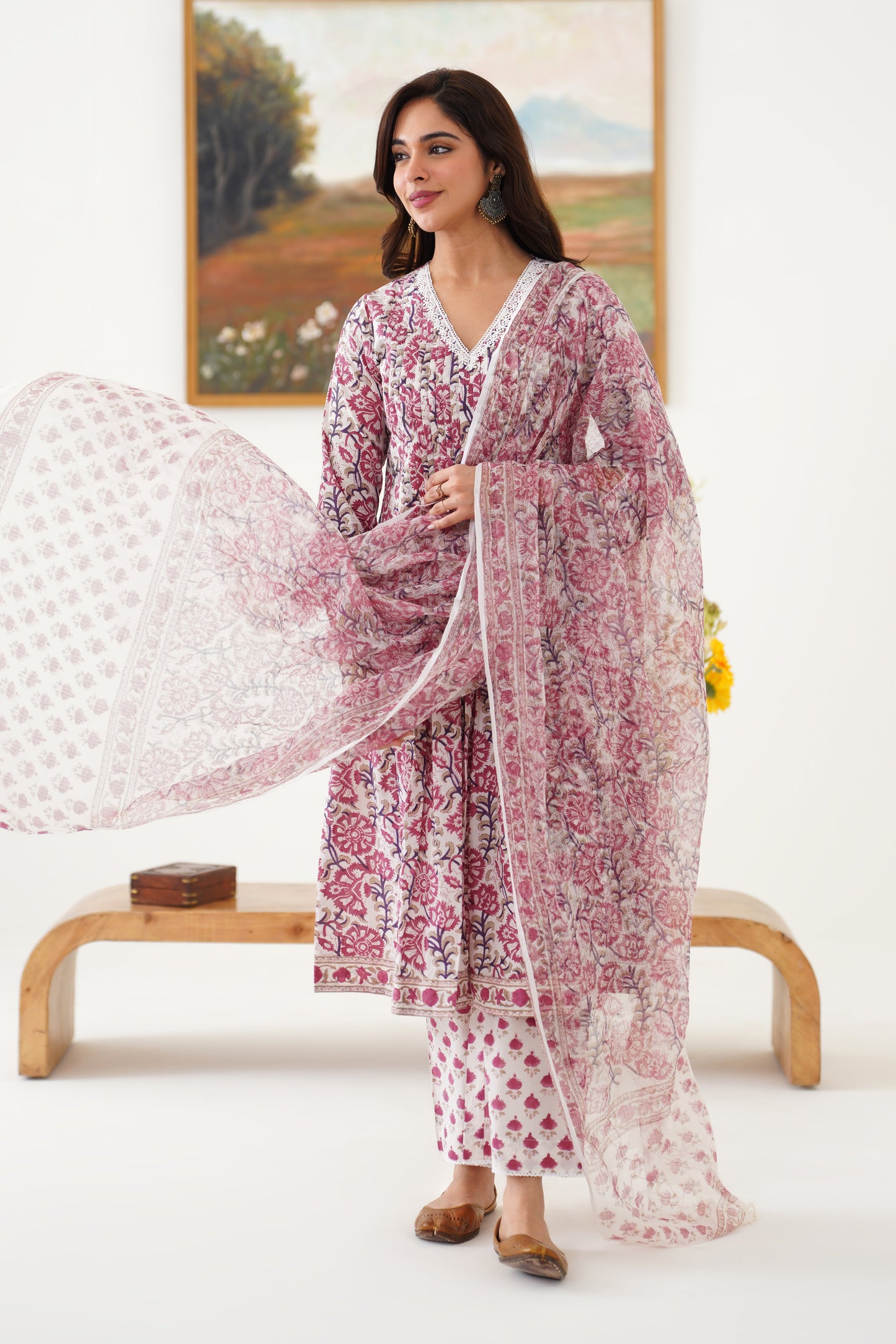 Murraya White Winona Pintucks Kurta Set of 3