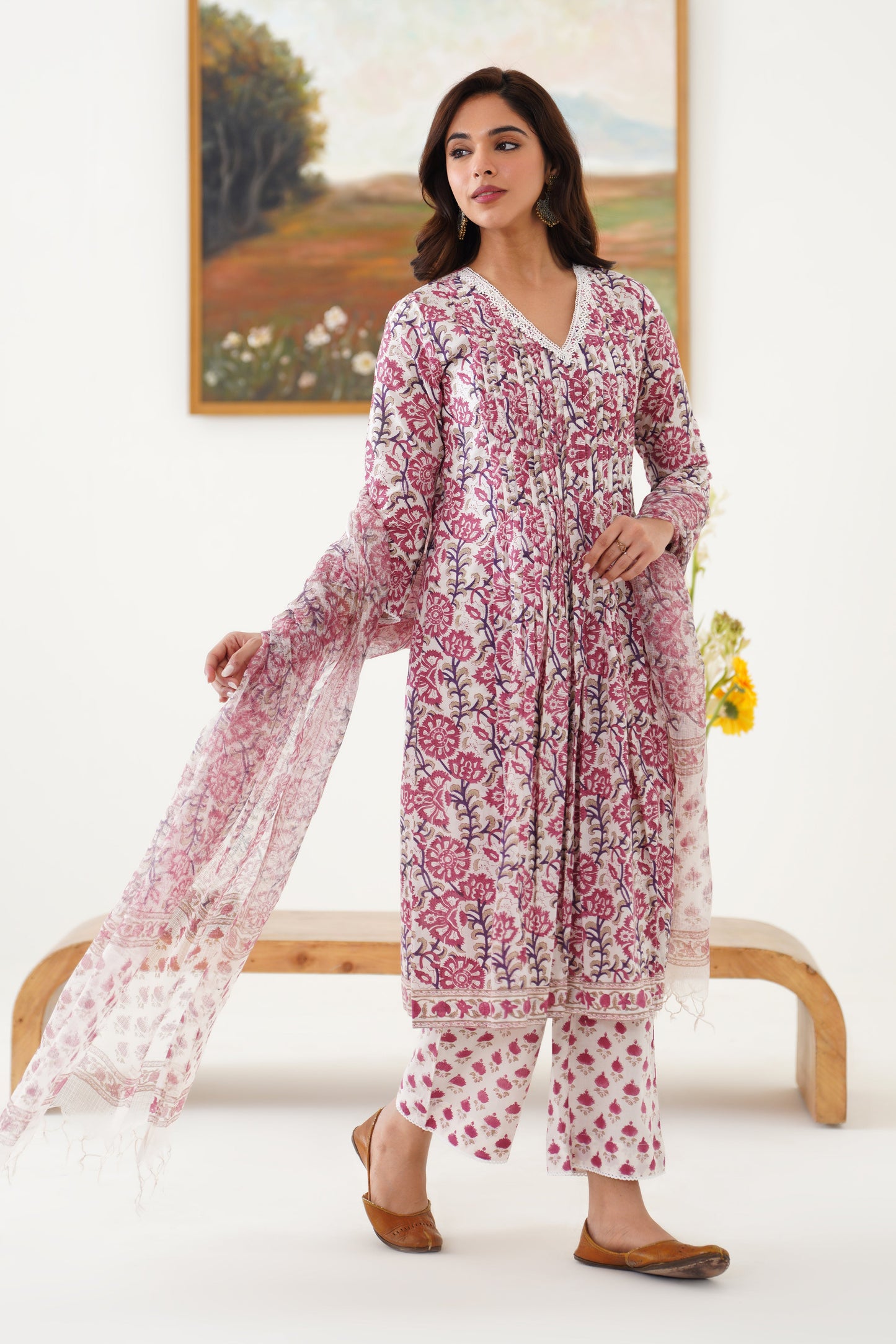 Murraya White Winona Pintucks Kurta Set of 3