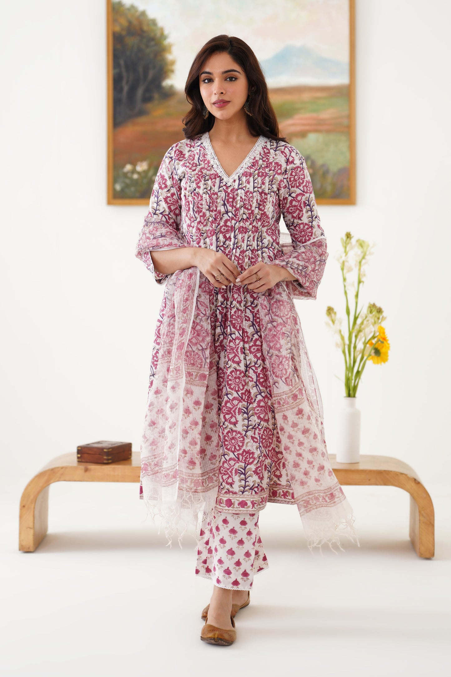 Murraya White Winona Pintucks Kurta Set of 3