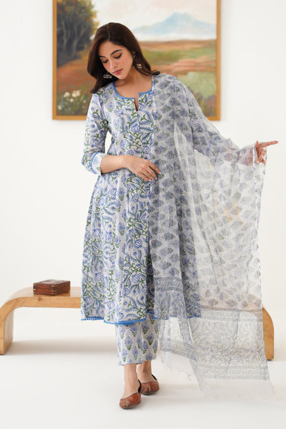 Murraya Blue Freesia Kalidaar Anarkali Set of 3