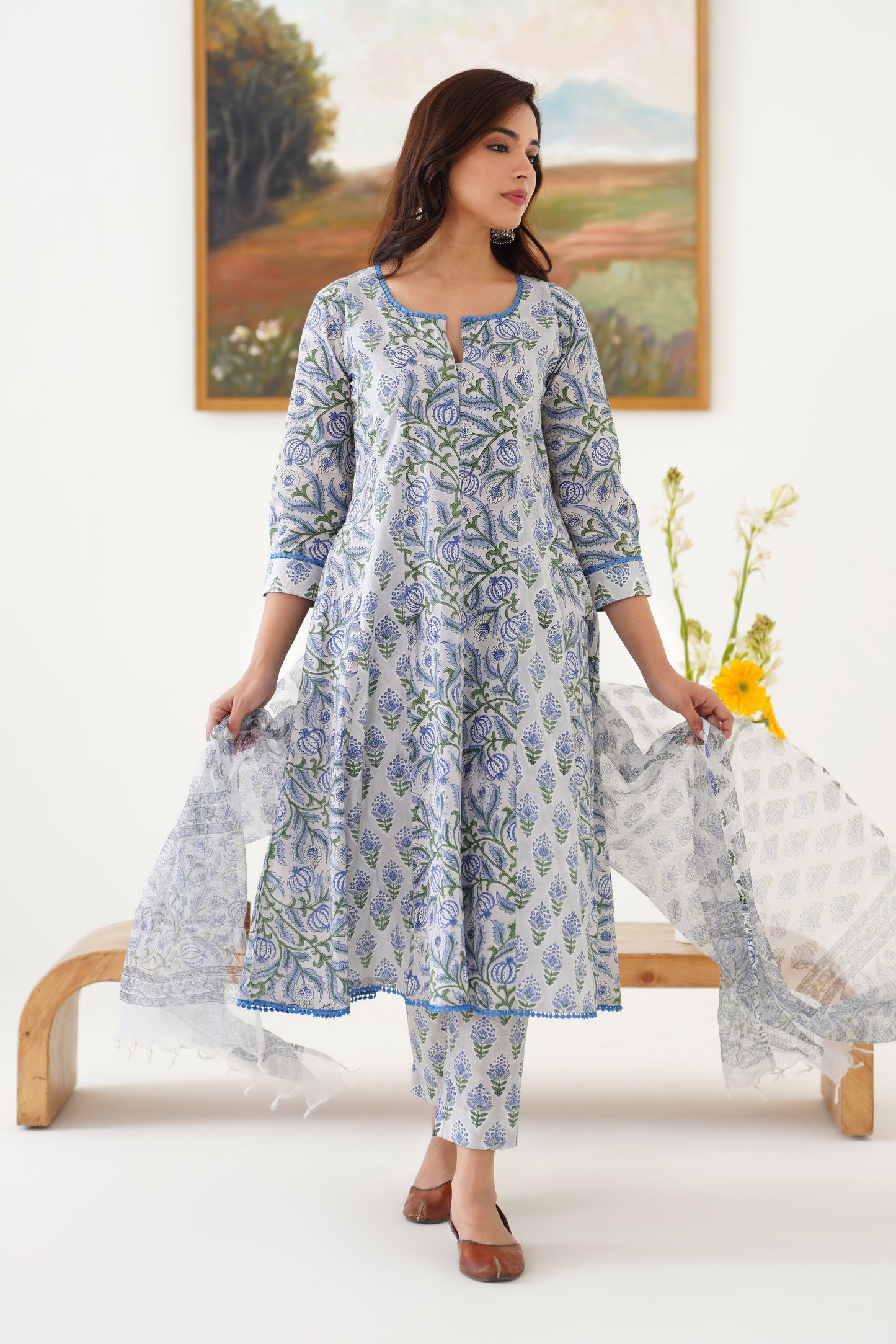 Murraya Blue Freesia Kalidaar Anarkali Set of 3