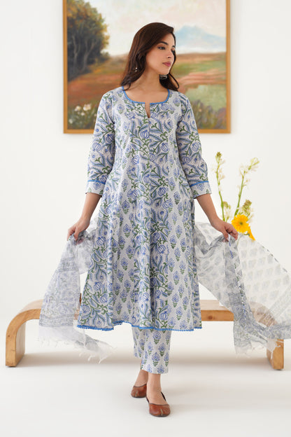 Murraya Blue Freesia Kalidaar Anarkali Set of 3