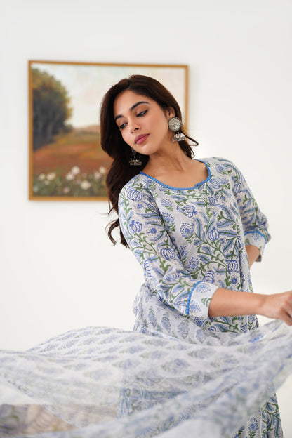 Murraya Blue Freesia Kalidaar Anarkali Set of 3