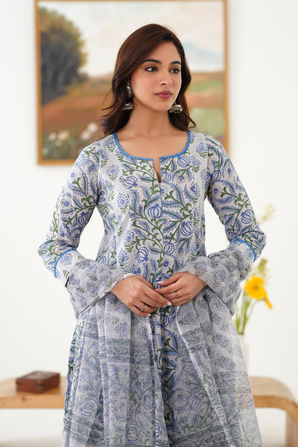 Murraya Blue Freesia Kalidaar Anarkali Set of 3