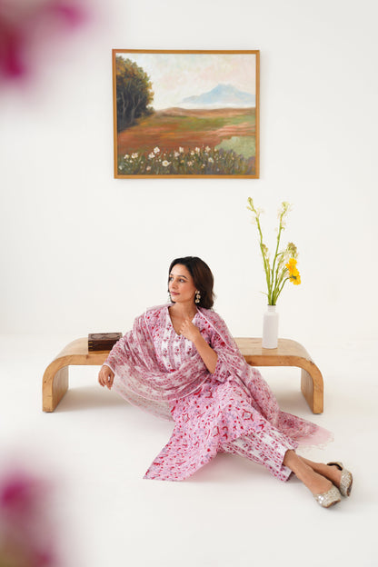 Murraya Pink Fiona Embroidered Kurta Set of 3