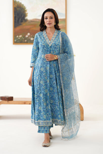 Murraya Blue Daphne Kalidaar Anarkali Set of 3