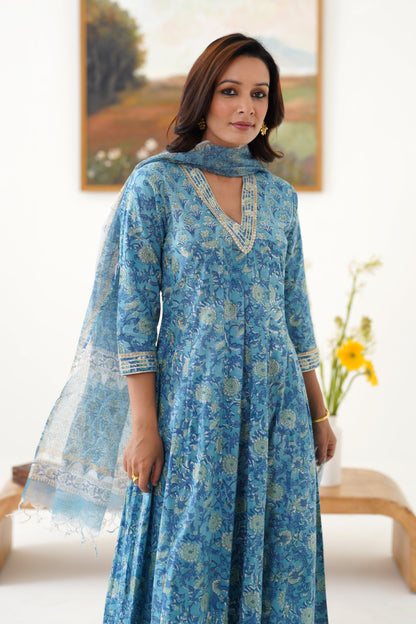 Murraya Blue Daphne Kalidaar Anarkali Set of 3