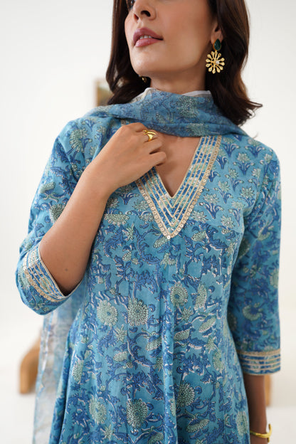 Murraya Blue Daphne Kalidaar Anarkali Set of 3