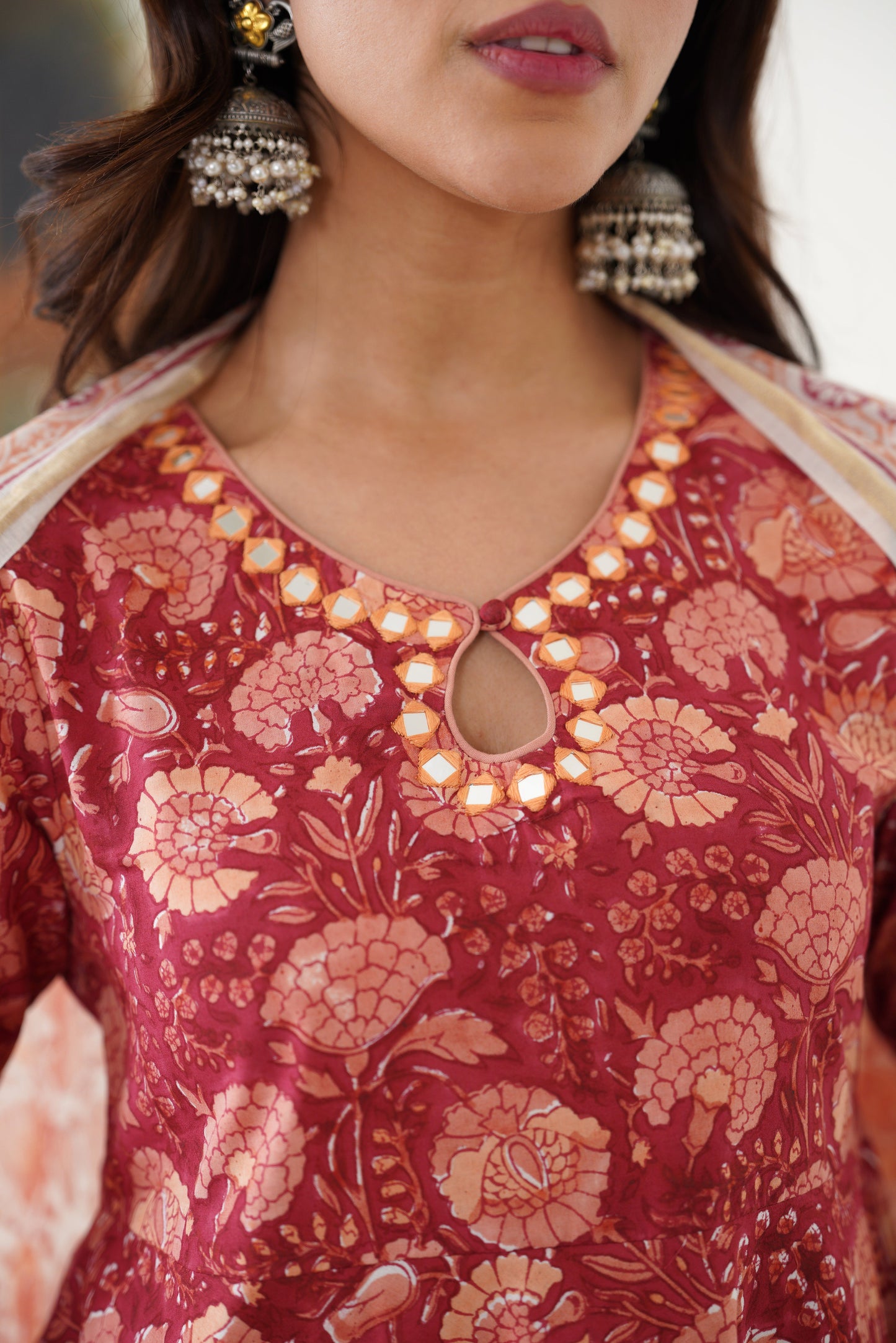 Murraya Red Valentina Mirrorwork Anarkali Set of 3