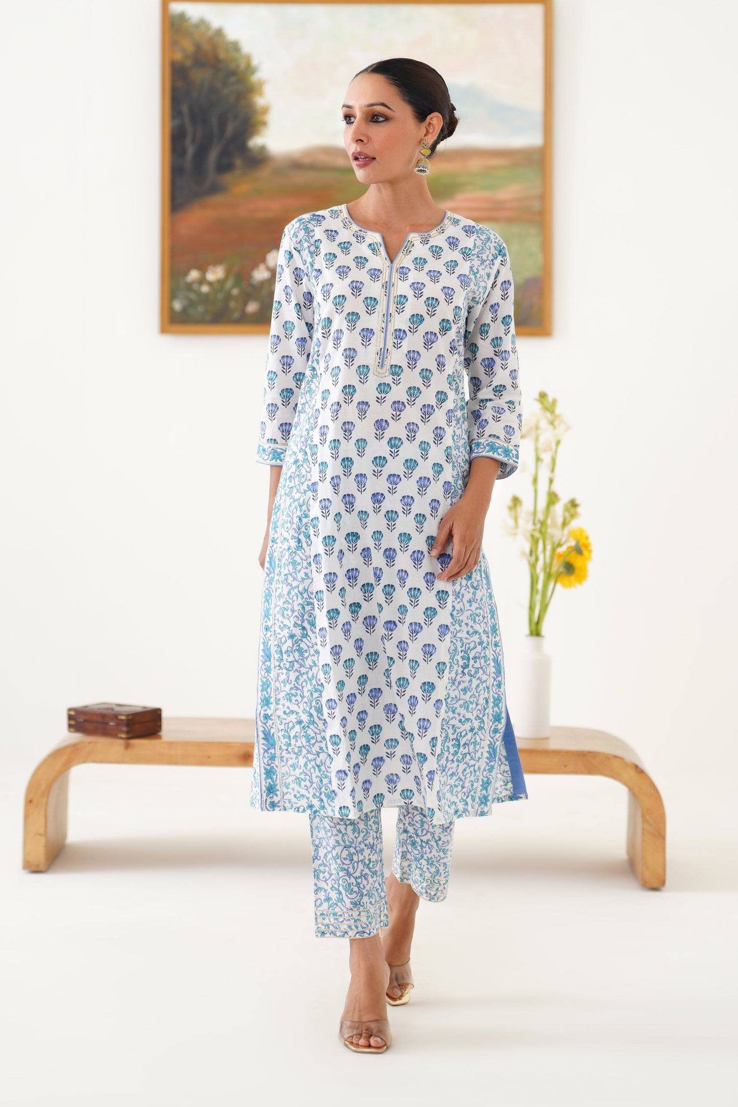 Murraya Blue Azalea Floral Kurta Set of 3