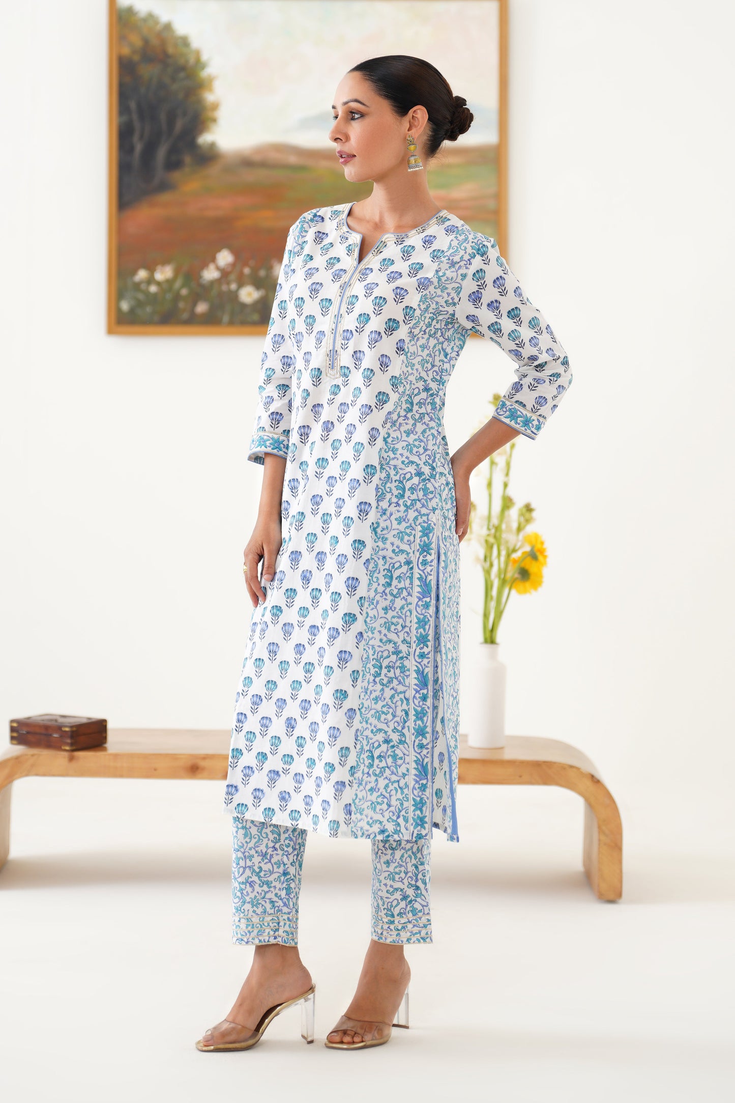 Murraya Blue Azalea Floral Kurta Set of 3