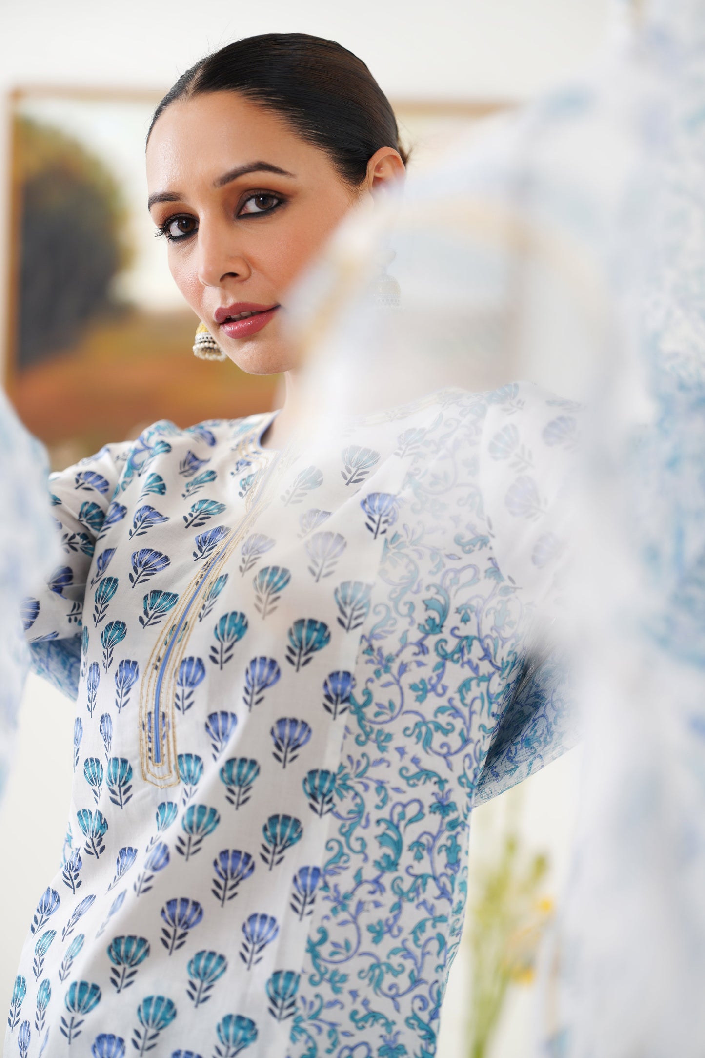 Murraya Blue Azalea Floral Kurta Set of 3