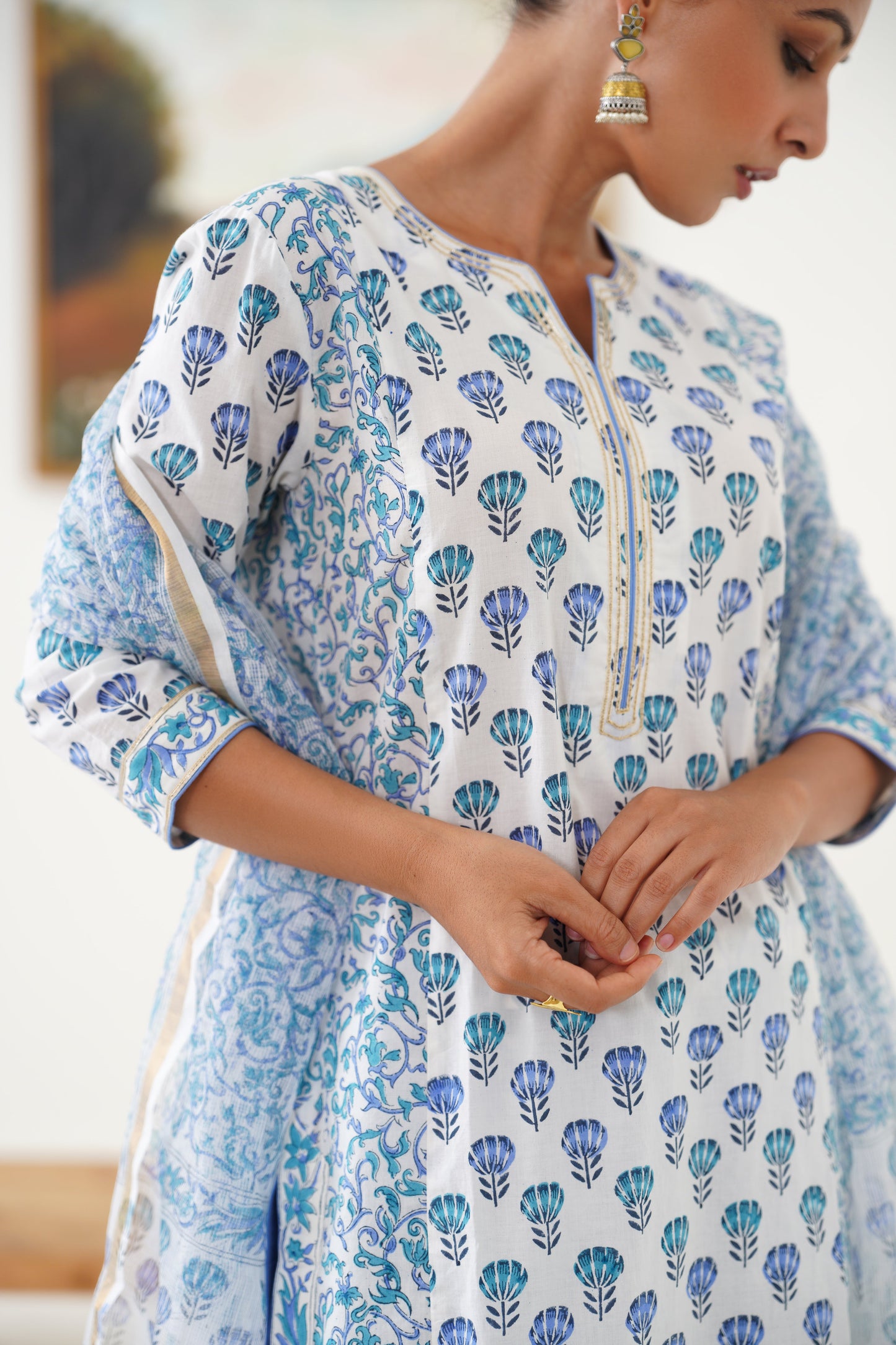 Murraya Blue Azalea Floral Kurta Set of 3