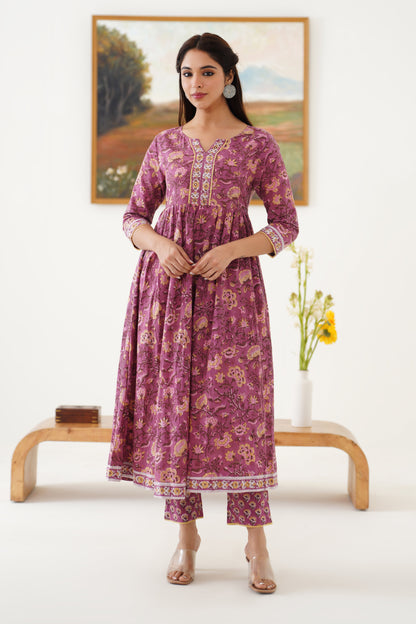 Murraya Purple Evelyn Embroidered Anarkali Set of 3
