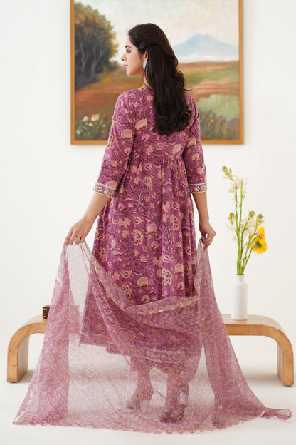 Murraya Purple Evelyn Embroidered Anarkali Set of 3