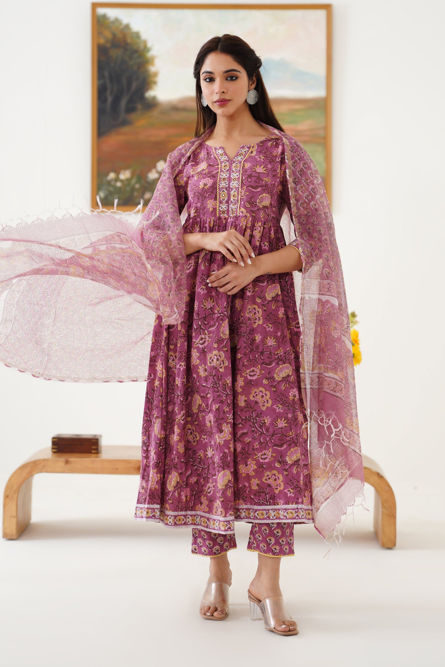 Murraya Purple Evelyn Embroidered Anarkali Set of 3
