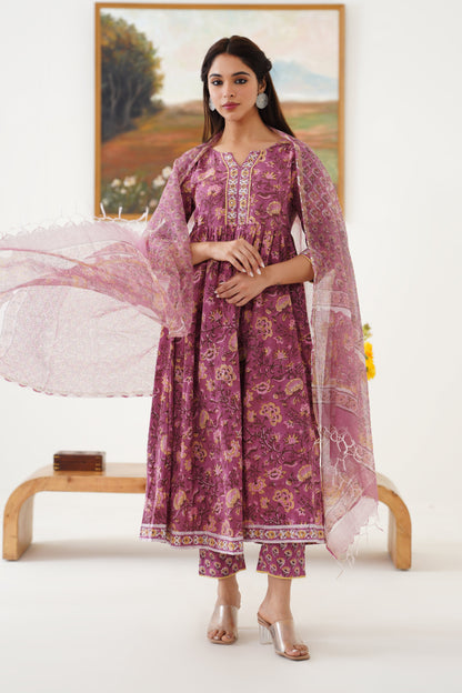 Murraya Purple Evelyn Embroidered Anarkali Set of 3