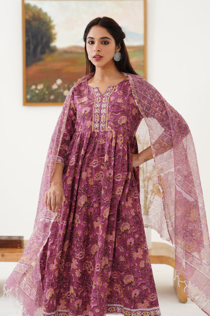 Murraya Purple Evelyn Embroidered Anarkali Set of 3