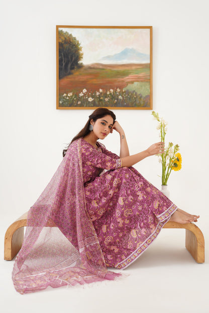 Murraya Purple Evelyn Embroidered Anarkali Set of 3