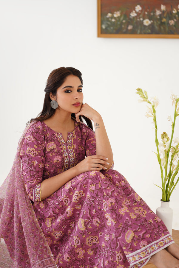 Murraya Purple Evelyn Embroidered Anarkali Set of 3