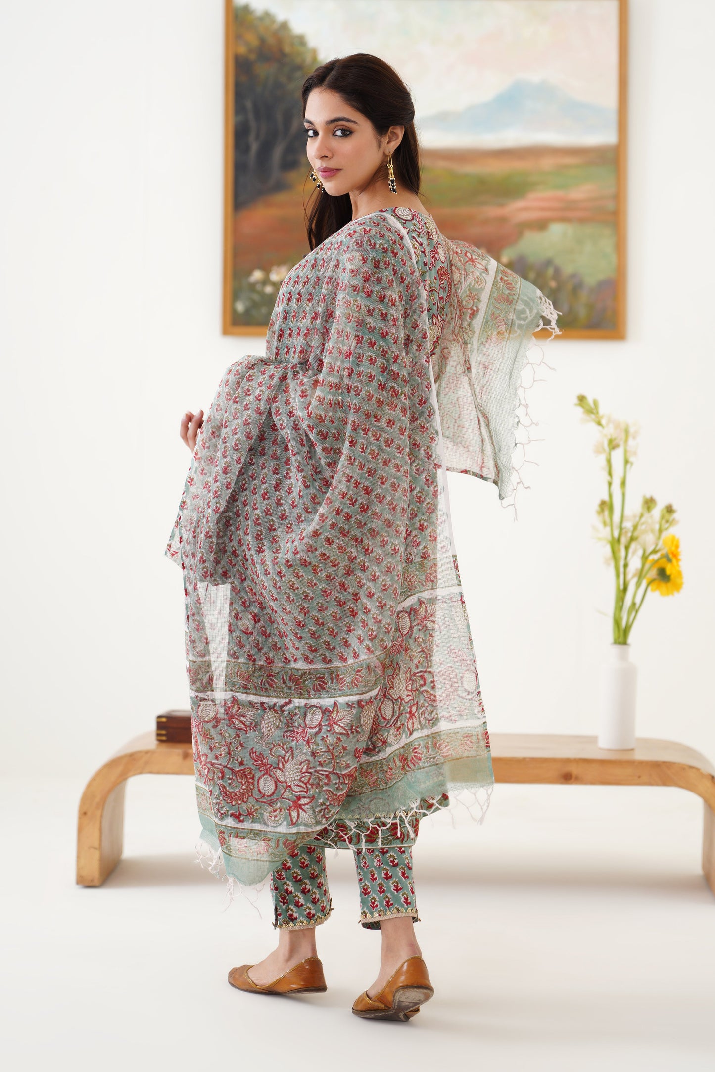 Murraya Green Giselle Pintucks Gathered Kurta Set of 3